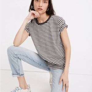 Madewell Whisper Cotton Rib-Crewneck Tee in Damien Stripe M